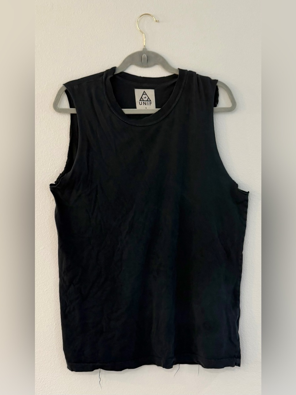 UNIF RARE Black Distressed Oversized Sleeveless Cutoff Shirt Grunge size small - Picture 13 of 13